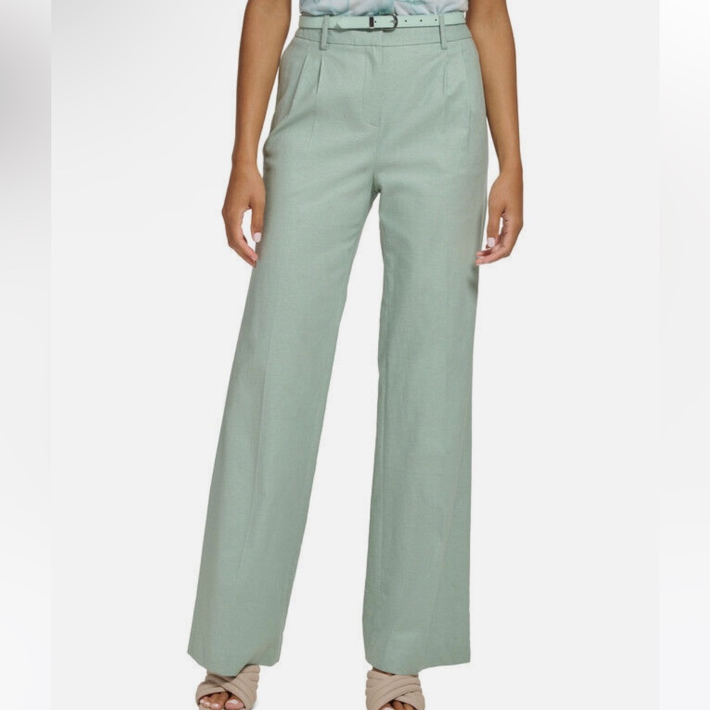 NWT Calvin Klein Women's Belted Linen Wide Leg Pants